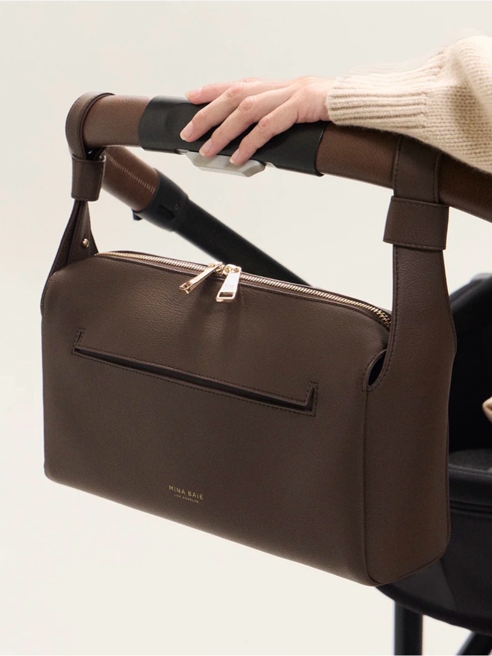 Mina Baie Chocolate Brown Leather Stroller Caddy Vegan Bag - Picture 2 of 4